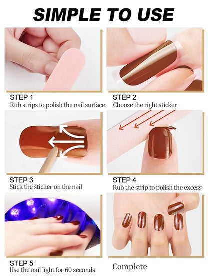 16/20/22Tips Semi-Cured Gel Nail Wraps Full Cover Manicure DIY Waterproof Long Lasting Gel Nail Stickers set for UV Lamp Need