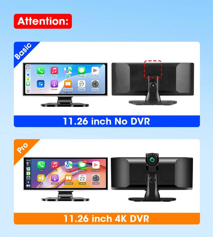 Srnubi 11.26 Inch 4K Dash Cam Wireless CarPlay & Android Auto Portable Car DVR Intelligent Systems Video Recorder GPS Navigation