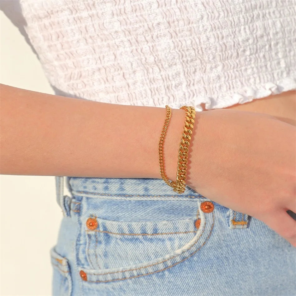 SUNIBI Classic Snake Chain Bracelets for Women Trend  Fashion Stainless Steel Cuban Chain Bracelet Trendy Woman Gifts Jewelry