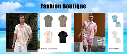 Hawaii Beach Holiday Mens Shirt Short Sleeve Shorts Two Piece Paisley Printed Pattern Breathable Set Fashion Mens Party Suit