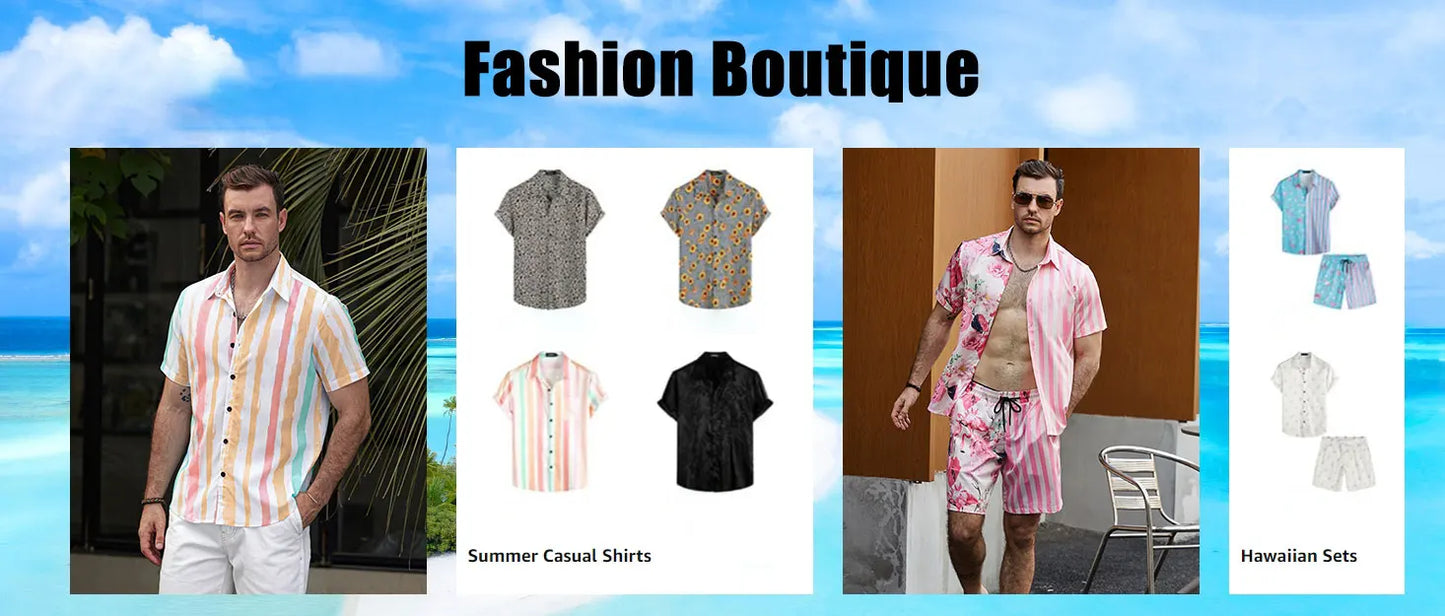 2024 Men's Shirt Shorts Set Two Piece 3D Leaf Print Men's Shirt Short Sleeve Casual Beach Pants Street Vacation Hawaiian Style