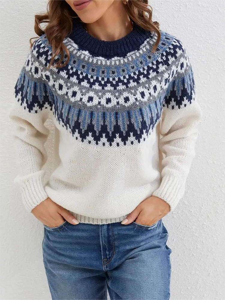 Plus Size  Pattern Knitted Sweater, Autumn and Winter Casual Long Sleeve Pullover Sweater, Women's Plus Size Clothing