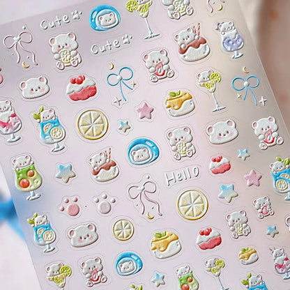 Colorful 5D Happy Birthday Nail Art Sticker Cake Candle Numbers Musical Note Cute Bear Stars Cherry Self Adhesive Manicure Decal