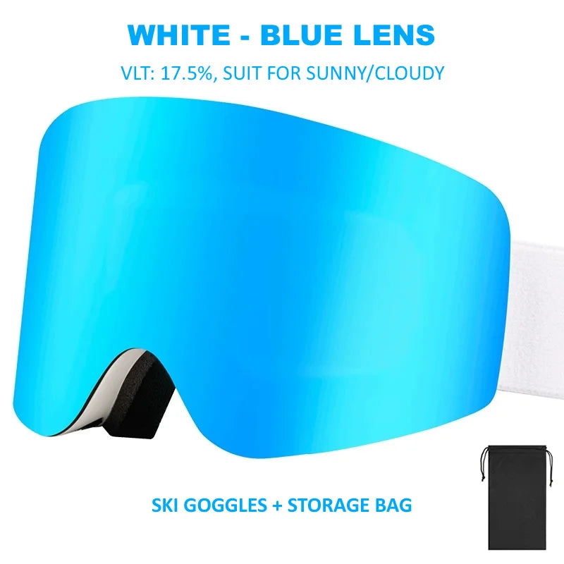 Professional Ski Goggles Adult Frameless Snow Goggles 100% UV400 Anti-Fog Magnetic Replaceable Lenses Snowboard Goggles