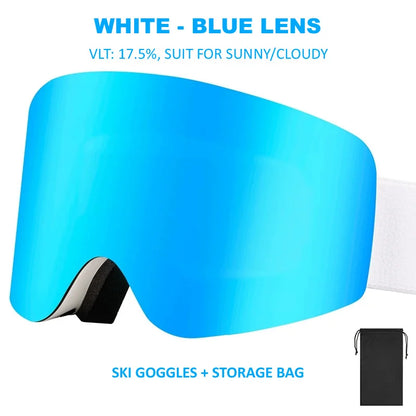 Professional Ski Goggles Adult Frameless Snow Goggles 100% UV400 Anti-Fog Magnetic Replaceable Lenses Snowboard Goggles