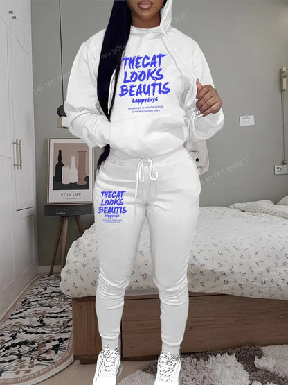 Womens TrackSuit Aesthetic Sweatshirts Sweatpants Two-piece Suit 2025 New Fleece Letter Printing Streetwear Women Hoodie Sets