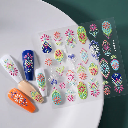 1PC 5D Macaron Flower/Fruit Nail Charms Sticker Embossed Bear/Rabbit/Letter Nails Slider Decals Summer Adhesive Manicure Decor&Y