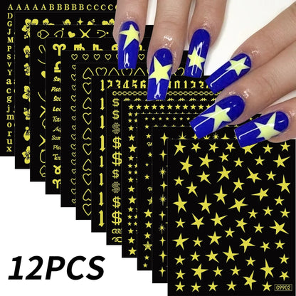12pcs/set Cute Cartoon Dog/Cat Nail Art Stickers 3D Graffiti Black Cat Dog  Nail Decals 8*10cm Self-Adhesive Cartoon Nail Art Su