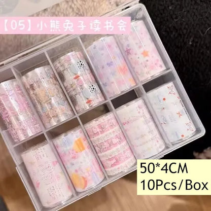 10Rolls Plaid Thousand-Bird Bow  Stars Nail Foils Transfer Paper  Nail Art Stickers  Manicure Set Decal  Nails Decoration