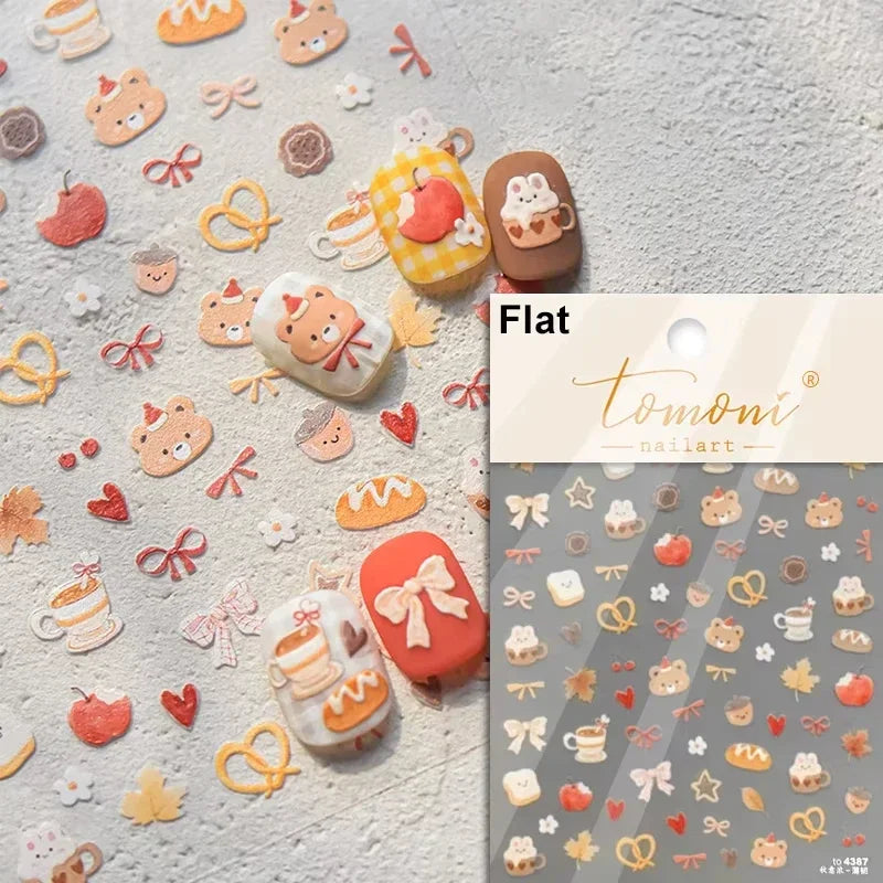 Lovely Animal Graffiti Cat Claw Rabbit Bunny Bear Dog Flower Fruit Dim Sum Candy Sunflower Adhesive 5D Nail Art Stickers Decal