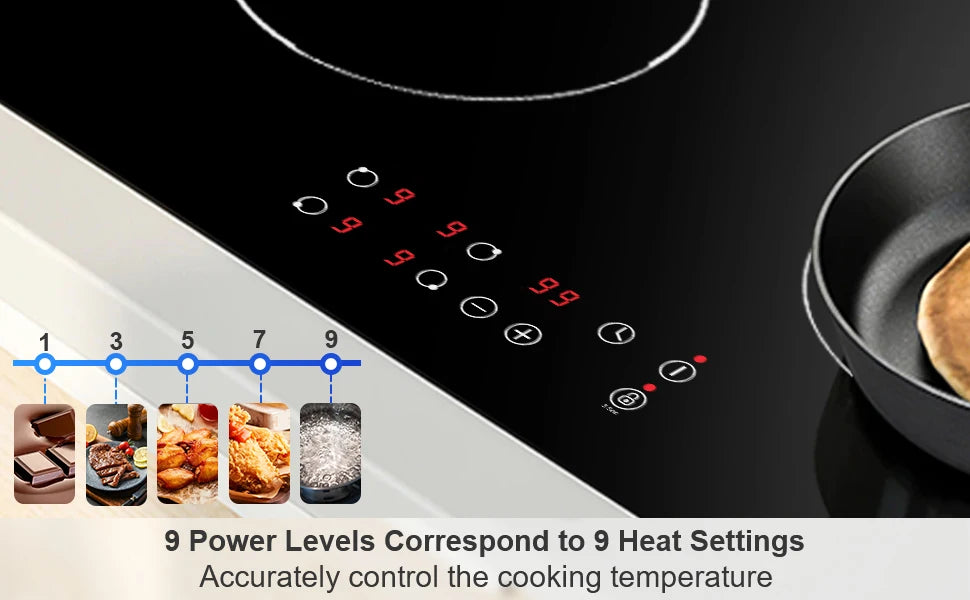 KICHPOWER 60 cm glass 4 plates Touch control, 9 power levels ceramic hob
