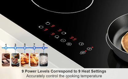 KICHPOWER 60 cm glass 4 plates Touch control, 9 power levels ceramic hob