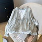 Korean Casual Sweet Fungus Lace Collar Women's Shirt Top Autumn New Women Fashion Fake Two-Piece Lace Up Long Sleeved Shirt