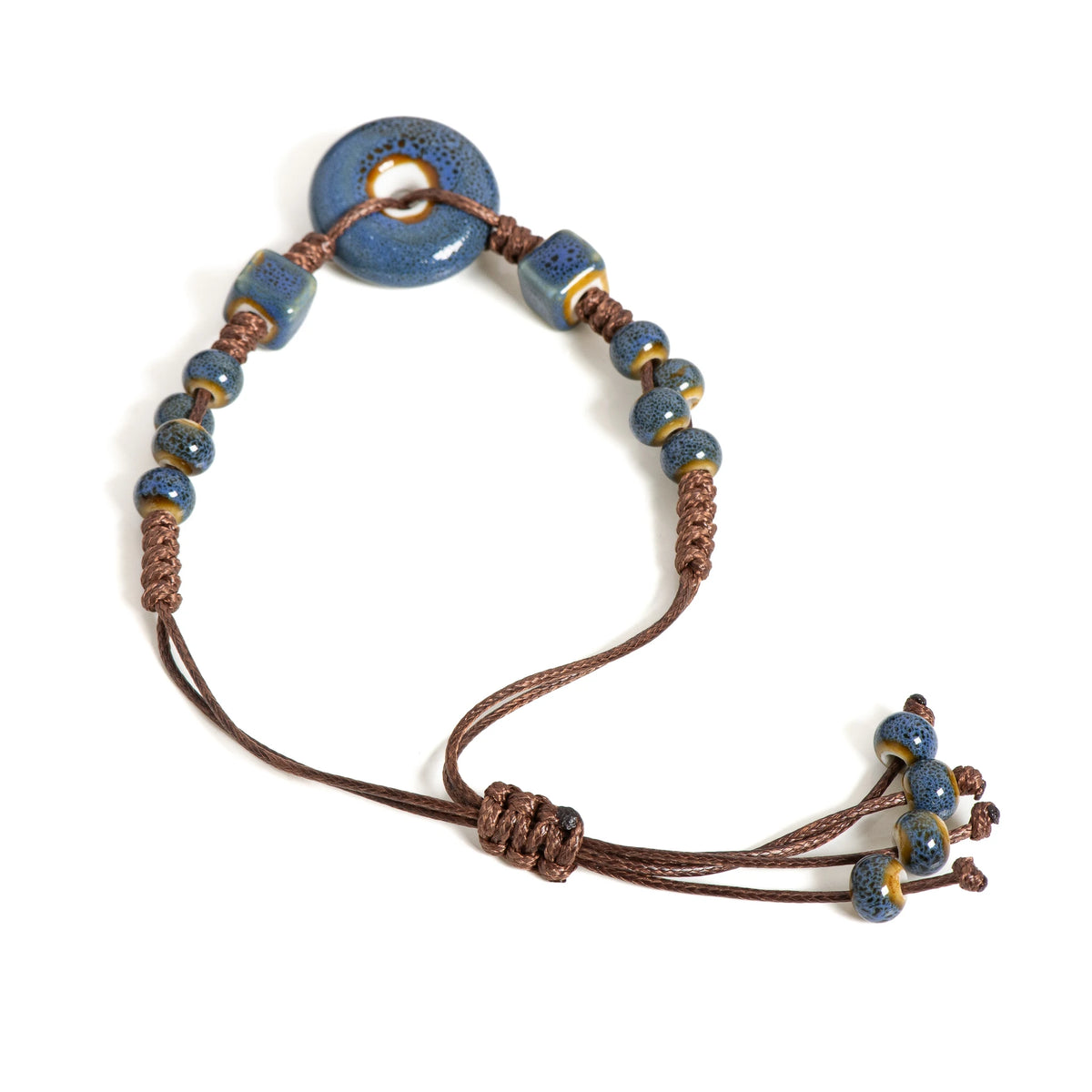 Handmade Glazed Ceramic Peace Buckle Bracelet Adjustable Vintage Boho Jewelry – S02-013