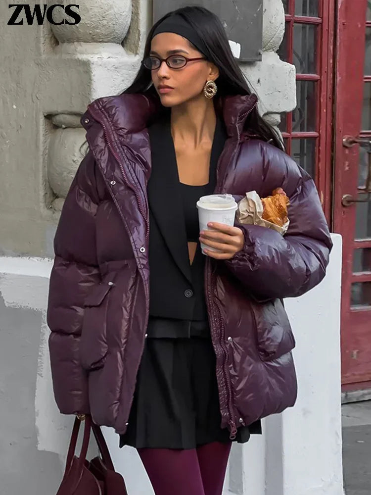 Vintage Zipper Cotton Coat Women Hooded Full Sleeve Pockets Drawstring Overcoats 2025 Winter New Lady Fashion Warm Streetwear