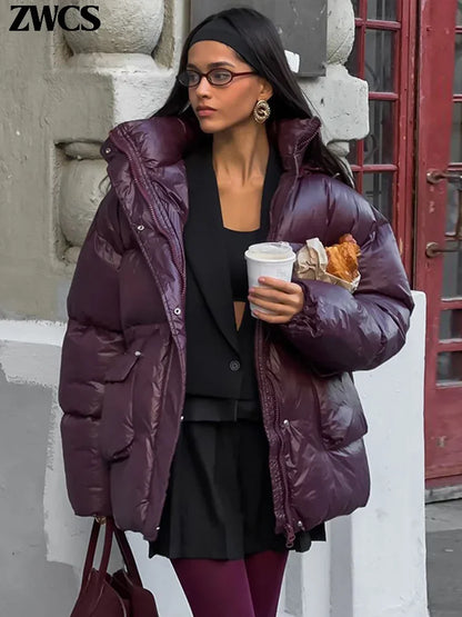 Vintage Zipper Cotton Coat Women Hooded Full Sleeve Pockets Drawstring Overcoats 2025 Winter New Lady Fashion Warm Streetwear