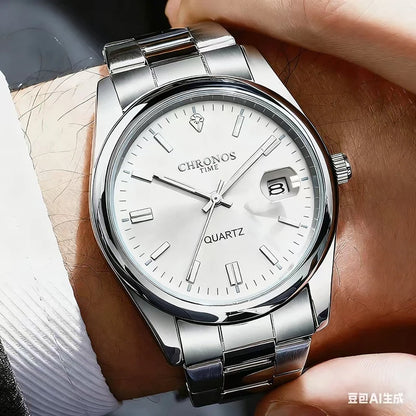 CHRONOS Top Brand Luxury Man Wristwatch Waterproof Luminous Date Men Watches Stainless Steel Quartz Men's Watch Male reloj
