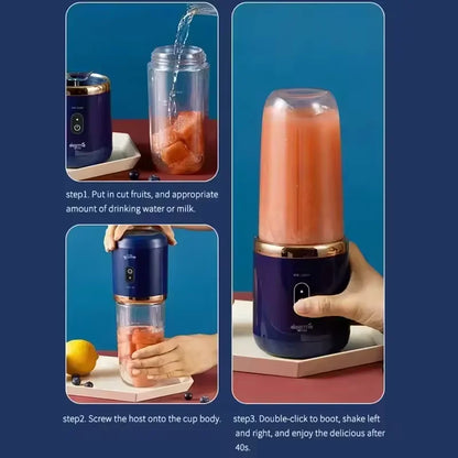 Electric Juicer 6 Blades USB Smoothie Blender Portable Wireless Mini Charging Fruit Squeezer Ice Crush Cup Kitchen Tool