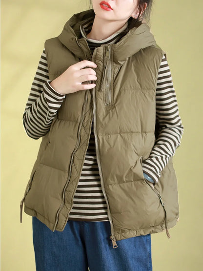 Schinteon Women 90% White Duck Down Vest with Hood Autumn Winter Over Size Casual Sleeveless Jacket Top Fashionable Gilet 2026