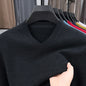 Men's V-Neck Basic Solid Color Sweatshirt Warm Autumn Knitted Oversize Pullover Elastic round Neck Sweater for Casual Wear
