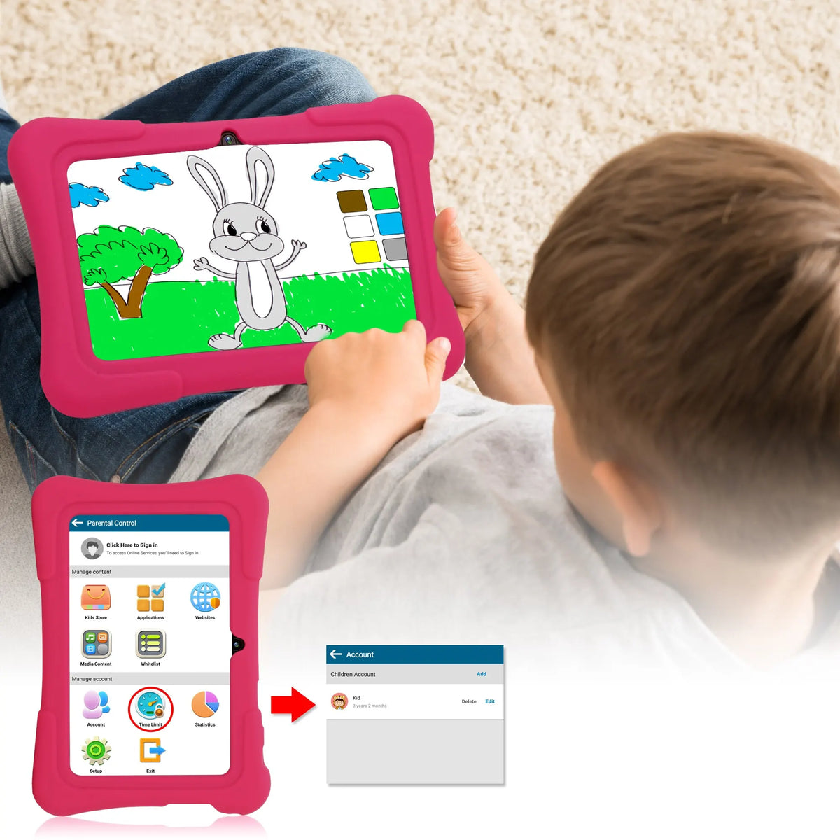 PRITOM 7 Inch Kids Tablet Quad Core Android 13 32GB WiFi Bluetooth Educational Software Installed
