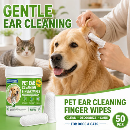 SIKEZHAN 50 Count Pet Ear Cleaning Finger Wipes, Safe Gentle Soft Pre-Moistened Wiping Sleeves for Dogs Cats Wax Dirt Remover