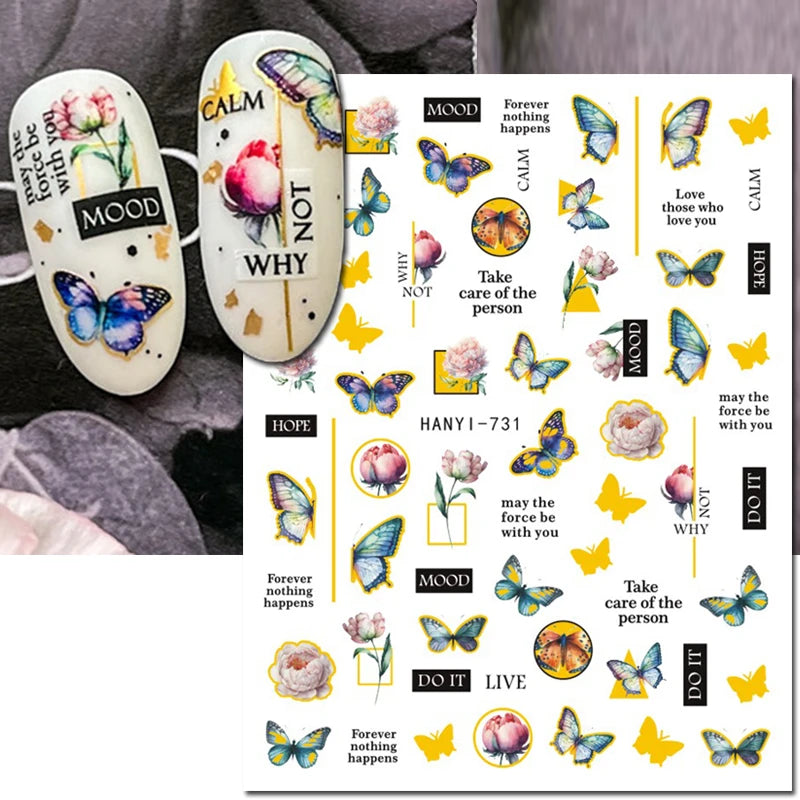 3d Nail Art Decals Elegant White RoyalBlue Roses Flowers Adhesive Sliders Nail Stickers Decoration For Nail Manicure