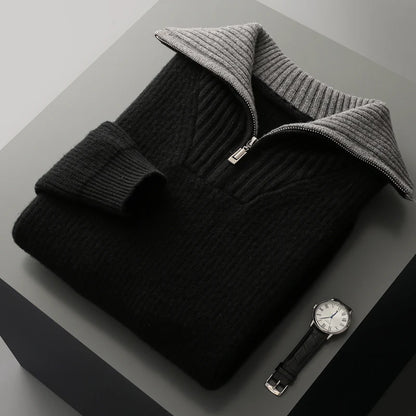 Pullover sweater for men, men's lapel sweater 2025 new loose knit autumn and winter full sleeved men's 100% Australian wool swea