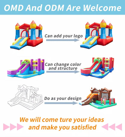 White Inflatable Bounce House With Blower 100% PVC Durable Jumping Bouncy Castle Jumper For Birthday Party Backyard Kids Gifts
