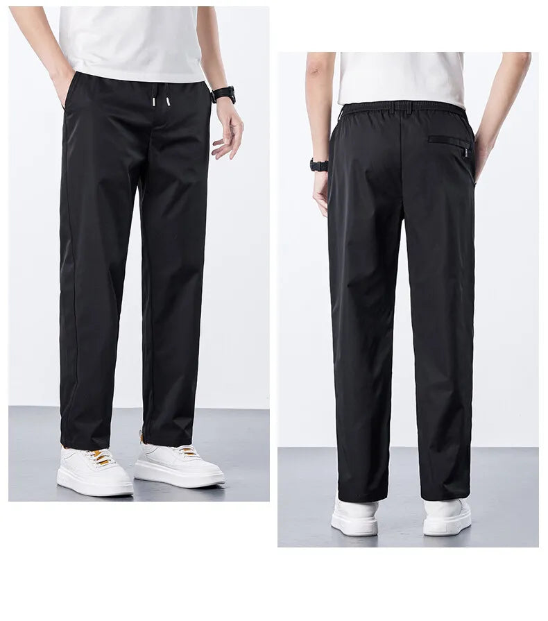 Mens Elastic Waist Casual Pants Quick Dry Wrinkle Free Slacks Summer Light Weight Trousers Spring Summer Running Golf Pants