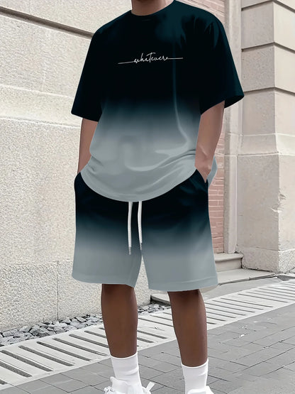 Summer Casual Men's T-Shirt and Shorts Set 2026 Sportswear Set Plus Size Short-Sleeve T-Shirt Drawstring Pocket Shorts Set