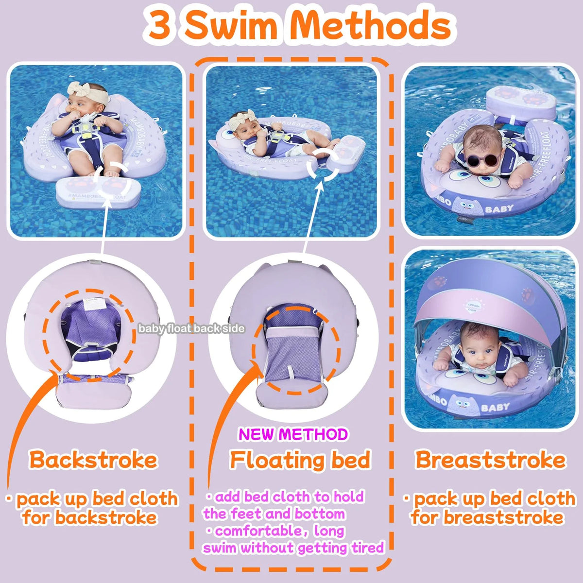 Mambobaby Float 98% UV Protection Canopy Safe Air-Free Core Comfort Skin-friendly Design Baby Swim Ring Toddler Pool Float Infant Swim Circle Swimming Buoy 1 Years 3-34 Months Boy and Girl Globally Certified Safe Design