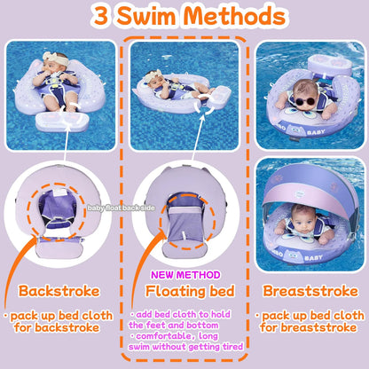 Mambobaby Float 98% UV Protection Canopy Safe Air-Free Core Comfort Skin-friendly Design Baby Swim Ring Toddler Pool Float Infant Swim Circle Swimming Buoy 1 Years 3-34 Months Boy and Girl Globally Certified Safe Design