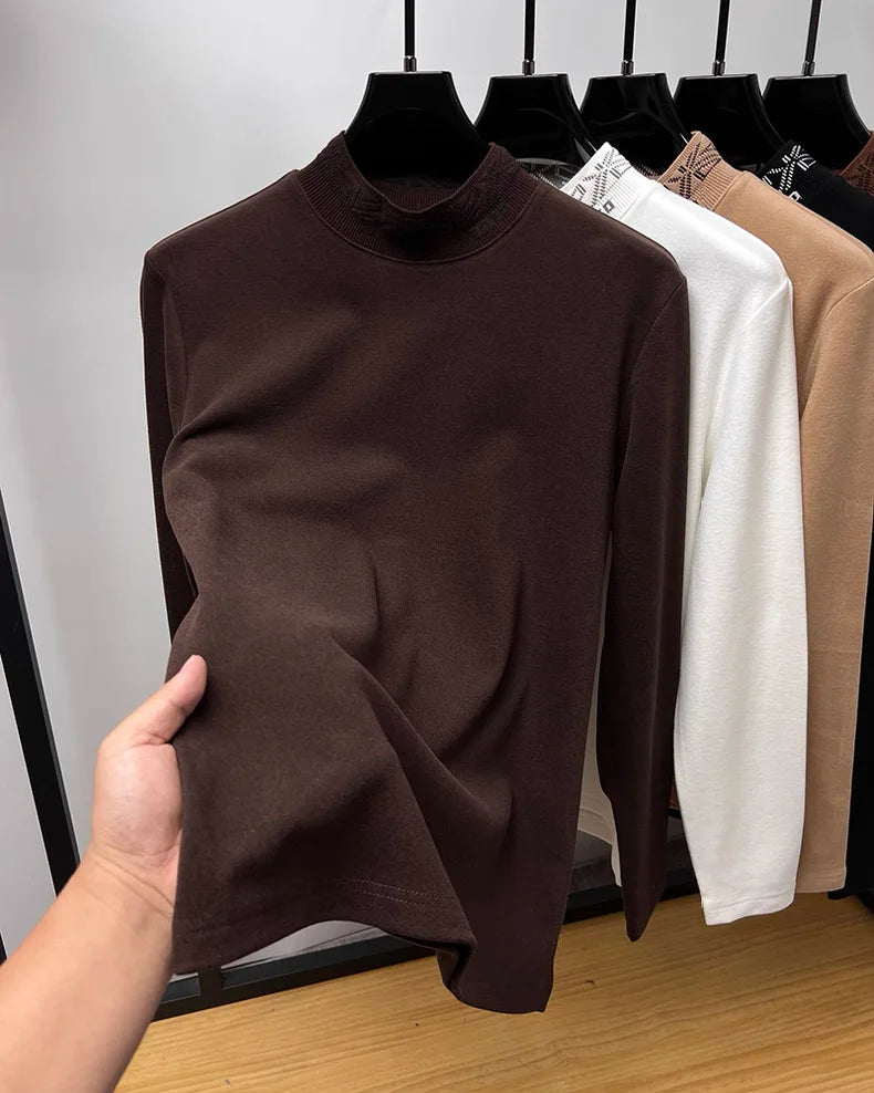 High quality men's semi high neck velvet sweater long sleeved warm T-shirt autumn winter fashionable embroidery casual pullover