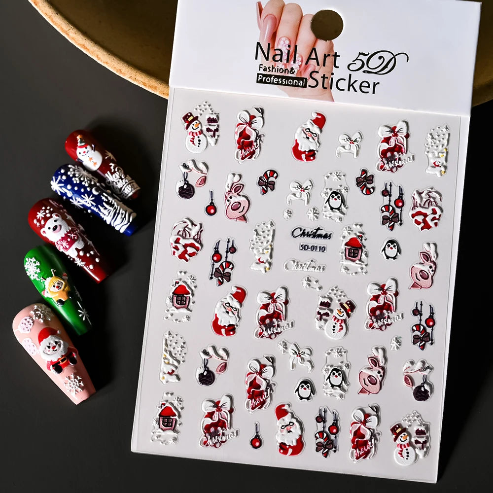 Winter Christmas Atmosphere Nail Stickers Snowman Snowflake Wapiti Self-adhesive High Quality Cute Nail Stickers Nail Art Deco