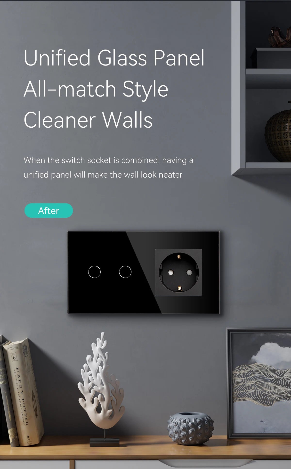 BSEED Touch Light Switch With EU USB Wall Sockets Black Wall Led Switches 1/2/3Gang 1Way Crystal Dark Blue Backlight Wall Switch