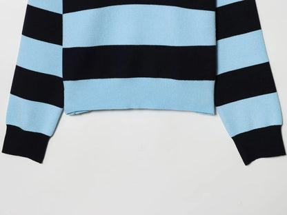 Sweater knitted Pullover Women's Spring 2026 New Fashion Striped Loose Polo neck Warm Women Sweater Chic Youth Holiday Pullover