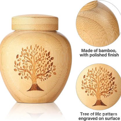 G14 Bamboo Cremation Urn Tree Life Threaded Pet Ashes Keepsake Urn  Ash Container for Dog Cat Human Loved One Funeral Souvenir