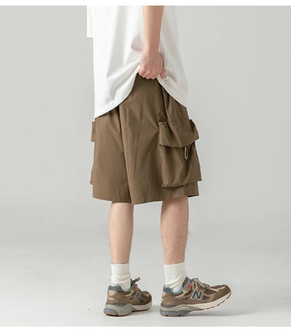 2025 Summer New Japanese Style Large Size Thin Shorts Men Loose Knee Cargo Shorts Hip Hop Streetwear Male Short Trousers