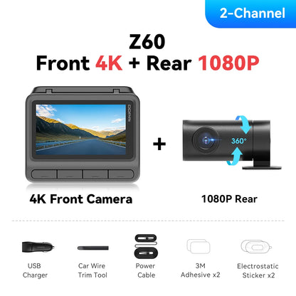 【Free 128G Card】DDPAI Z60 Dual Dash Cam Front and Rear 4K+1080P Dashcam Car DVR Dash Camera GPS ADAS Nightvision Park Monitor