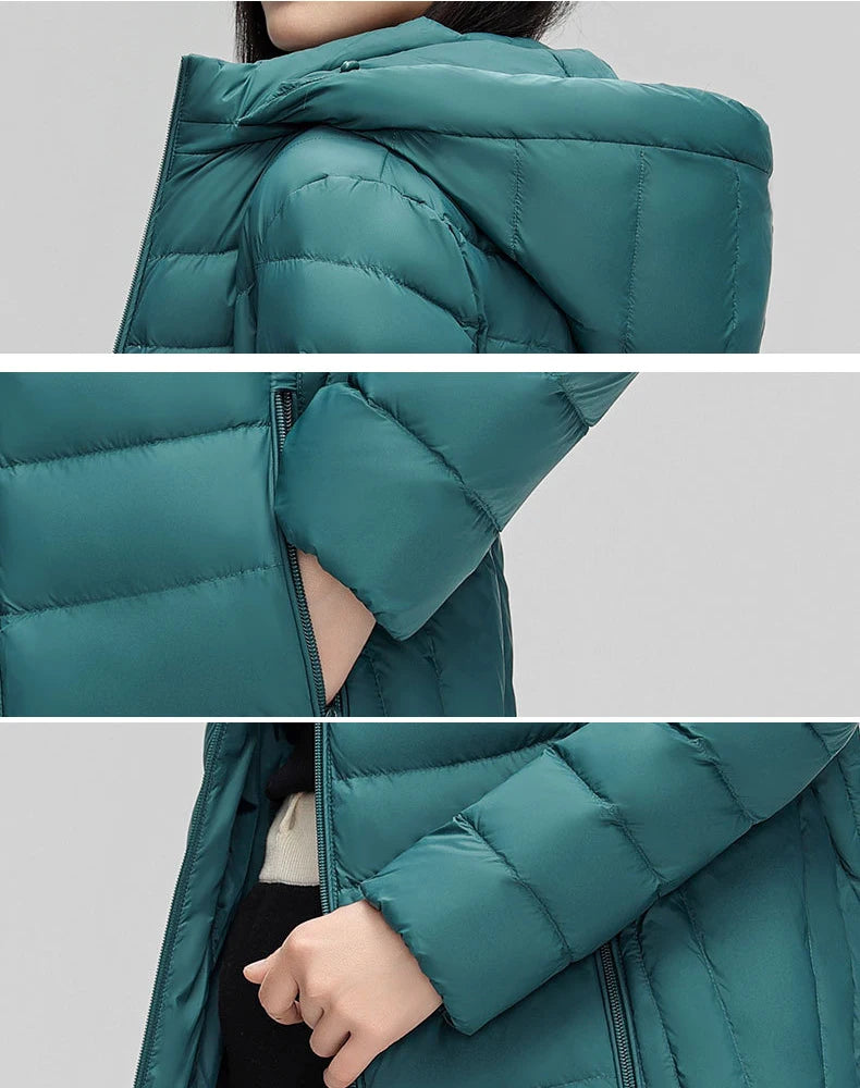 Women's plus Size M-6XL Hooded Puffer Jacket 90% Down Quilted Warm Coat Parka with Detachable Hat Winter Outerwear