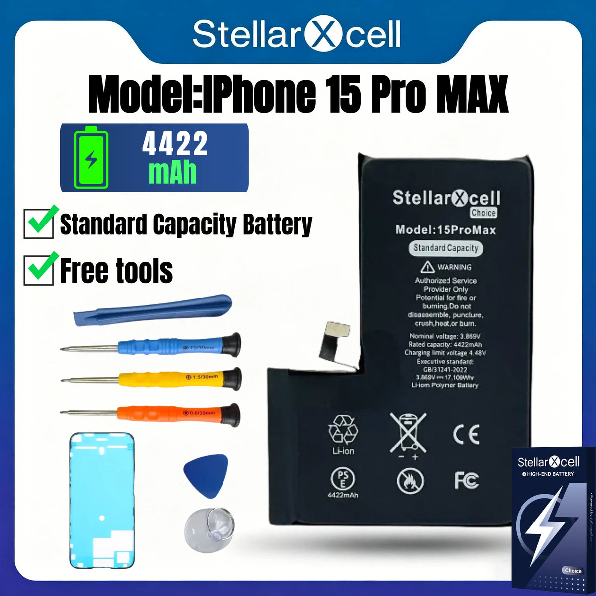 StellarXcell Choice Battery for iPhone 11 12 13 14 15 Mini Plus Pro Promax Original Capacity Replacement Bateria High Quality