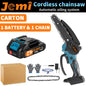 Jemi Tool 6 inch Portable Cordless Rechargeable Electric Chain Saw with Two Batteries, Equipped with Automatic Lubricator and Safety Lock,Wood Cutter, Garden orchard Pruning Tool