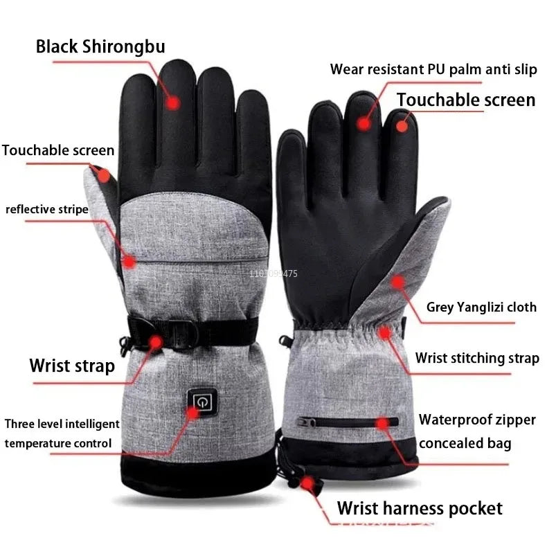 Men Electric Heated Skiing Gloves Smart Electrical  Winter Warm with Battery Case Gloves Touch Screen Electric Heated Equipment