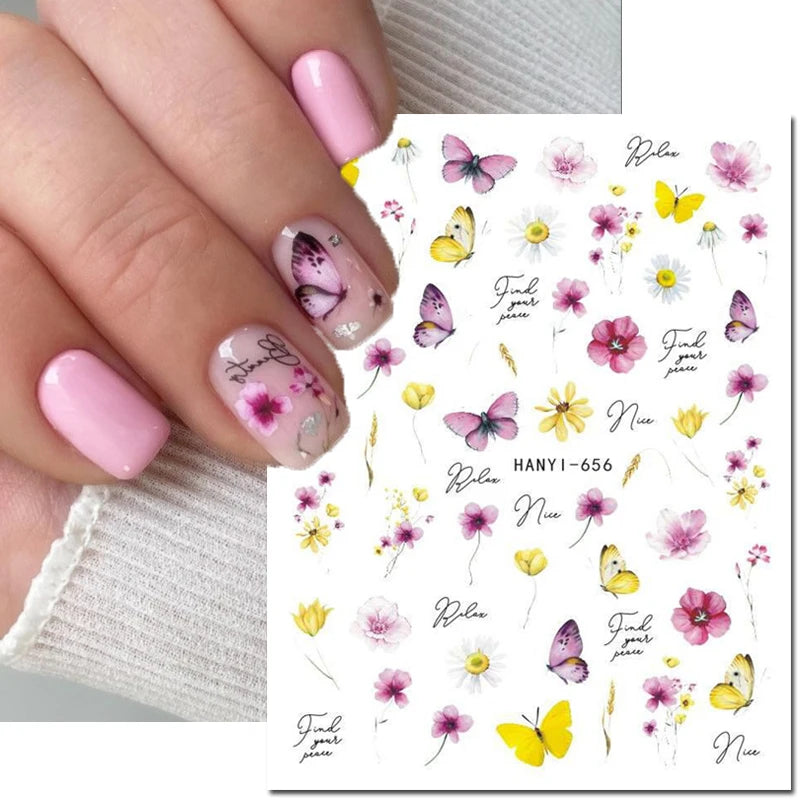 3d Nail Art Decals Elegant White RoyalBlue Roses Flowers Adhesive Sliders Nail Stickers Decoration For Nail Manicure