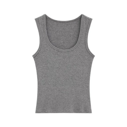 Spring Women U-Neck Knit Tank Top Cashmere-Like Fabric Elastic Slim Fit Sleeveless Camisole Solid Color Base Layer Stylish Vest