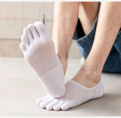 5 Pairs Men's Solid Color Five Finger Silicone Anti-Slip Socks Cotton Breathable Sports Toe Invisible Summer Thin Mesh Shallow
