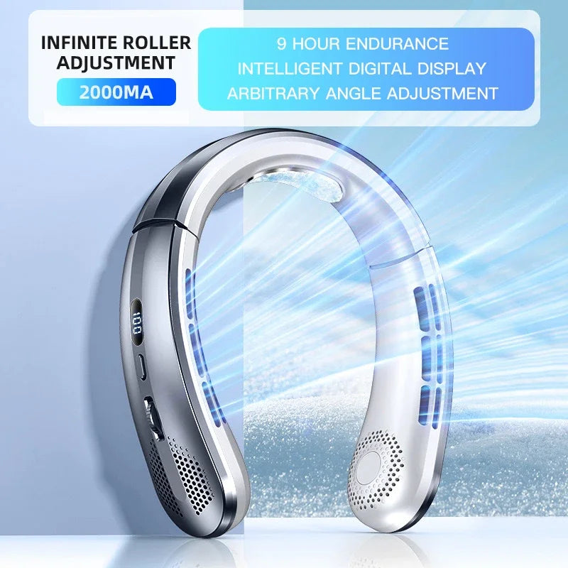8000mAh Air Cooler USB Hanging Neck Fan Portable Bladeless Mini Rechargeable Mute LED Digital Display Electric Fans 2025 New