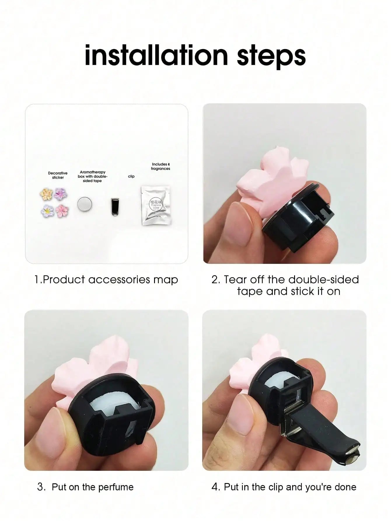 2Pcs Car Perfume Clip Flower Car Air Freshener with Fresh Color Air Outlet  Decorations Bright Peach Blossom Cherry Blossom