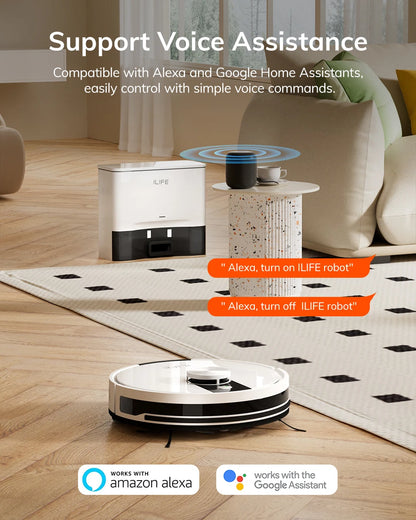 ILIFE A12 Pro Robot Vacuum and Mop Combo, Self Emptying Station for 60 Days, LiDAR Navigation, Home Mapping, No-Go Zones, 2.4G WiFi/App/Alexa/Remote Control, for Hard Floors
